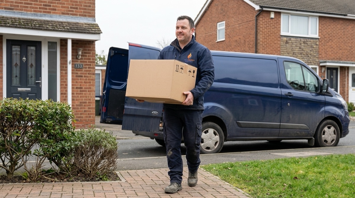 Your Energy Services engineer delivering a new boiler to a local home